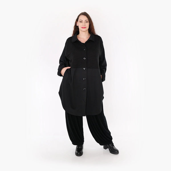  AKH Fashion Bluse in gerundeter Form, aus Materialmix, 1347.06881, Schwarz, Wellen