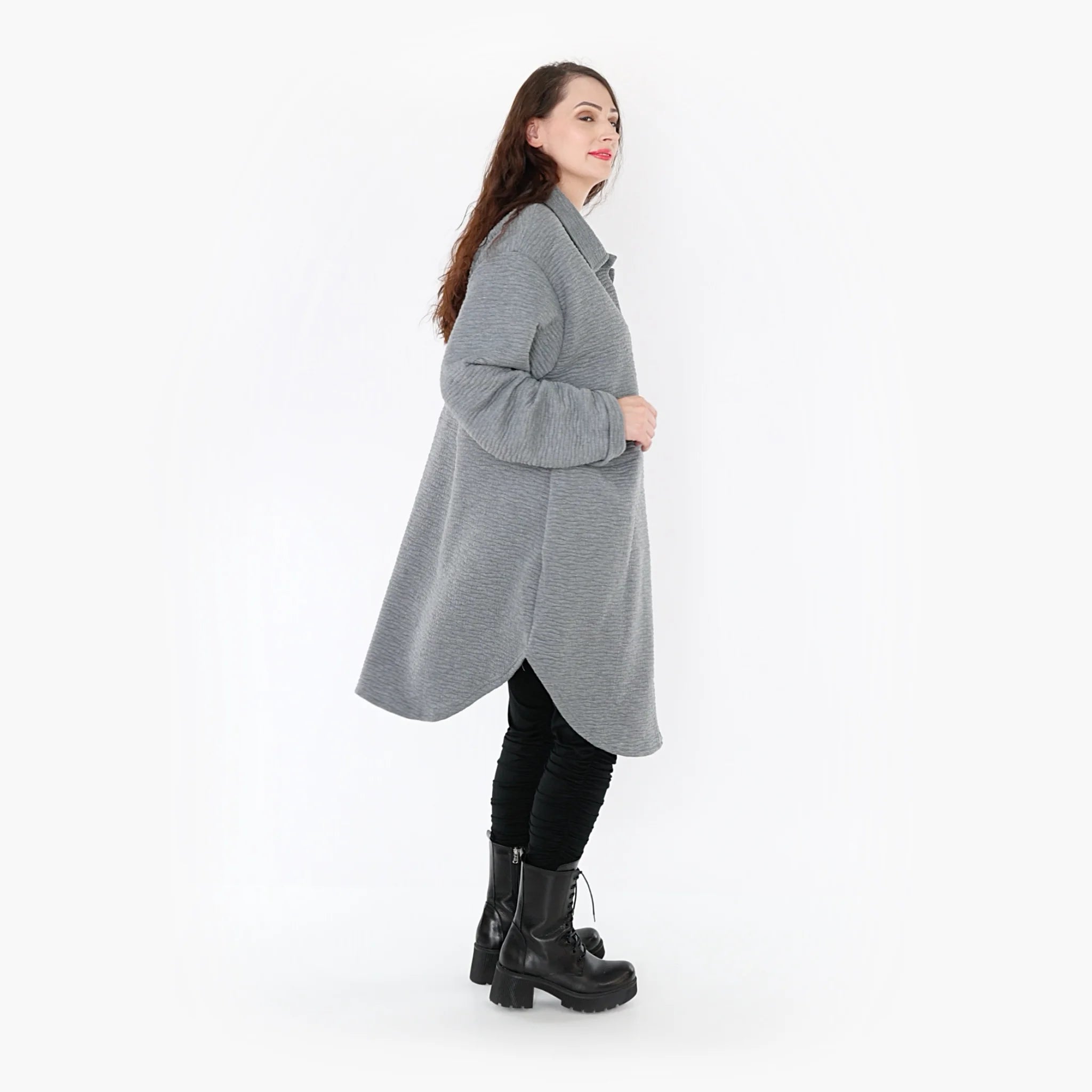  AKH Fashion Bluse in gerundeter Form, aus Materialmix, 1347.06881, Grau, Wellen, Schick