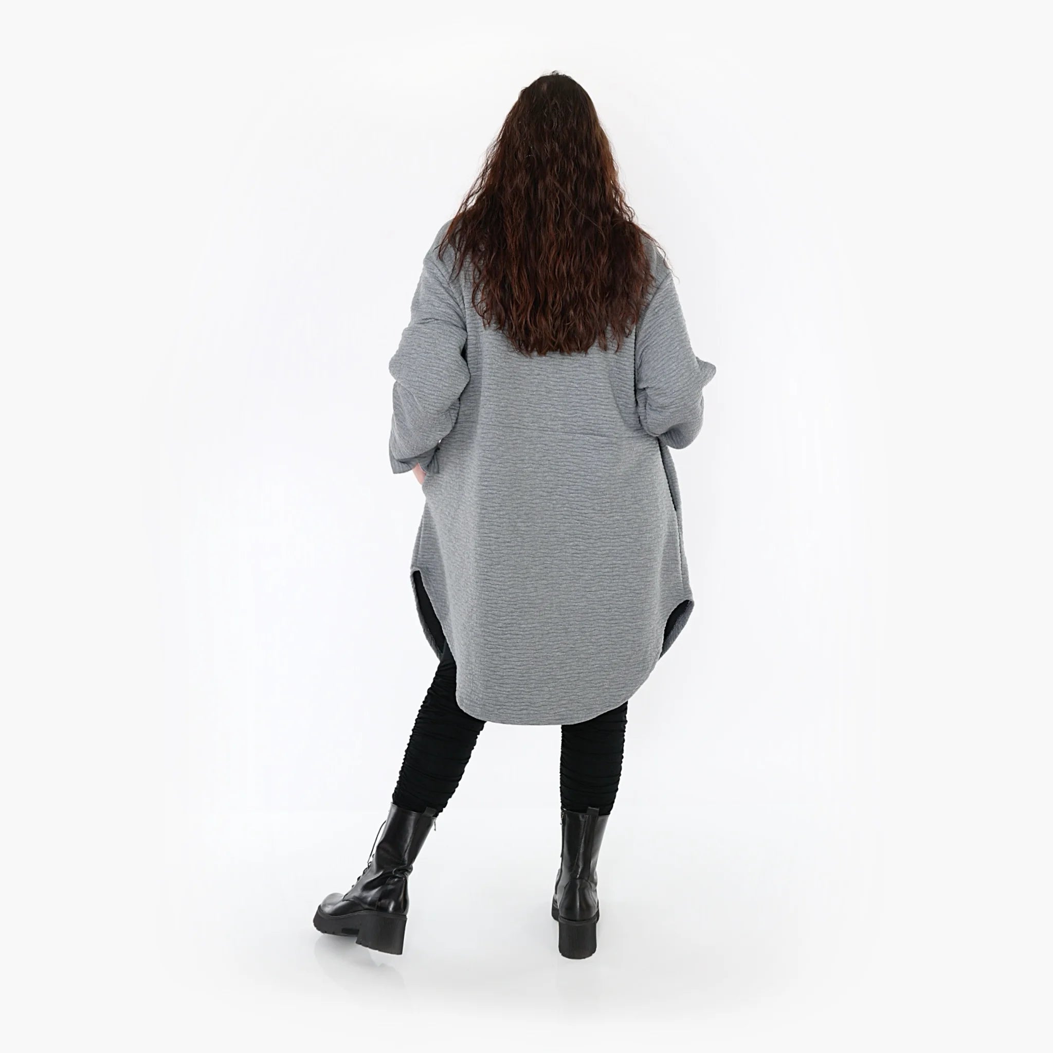  AKH Fashion Bluse in gerundeter Form, aus Materialmix, 1347.06881, Grau, Wellen, Schick