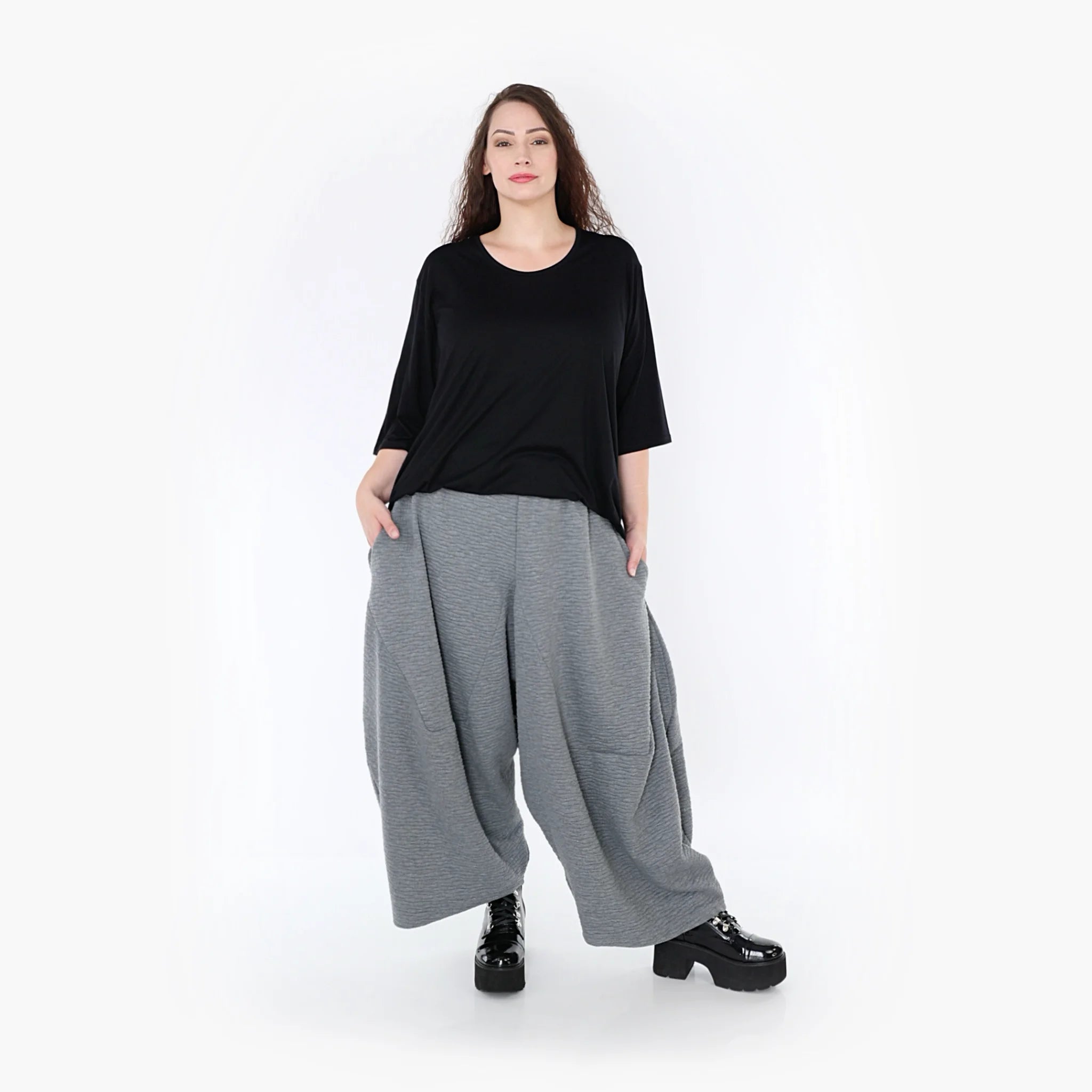 Haremshose von AKH Fashion aus Materialmix, 1347.06883, Grau, Wellen, Schick, Modern