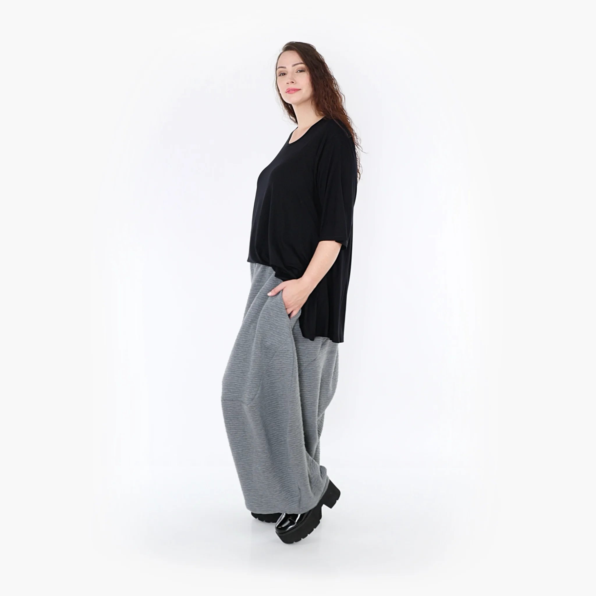  Haremshose von AKH Fashion aus Materialmix, 1347.06883, Grau, Wellen, Schick, Modern