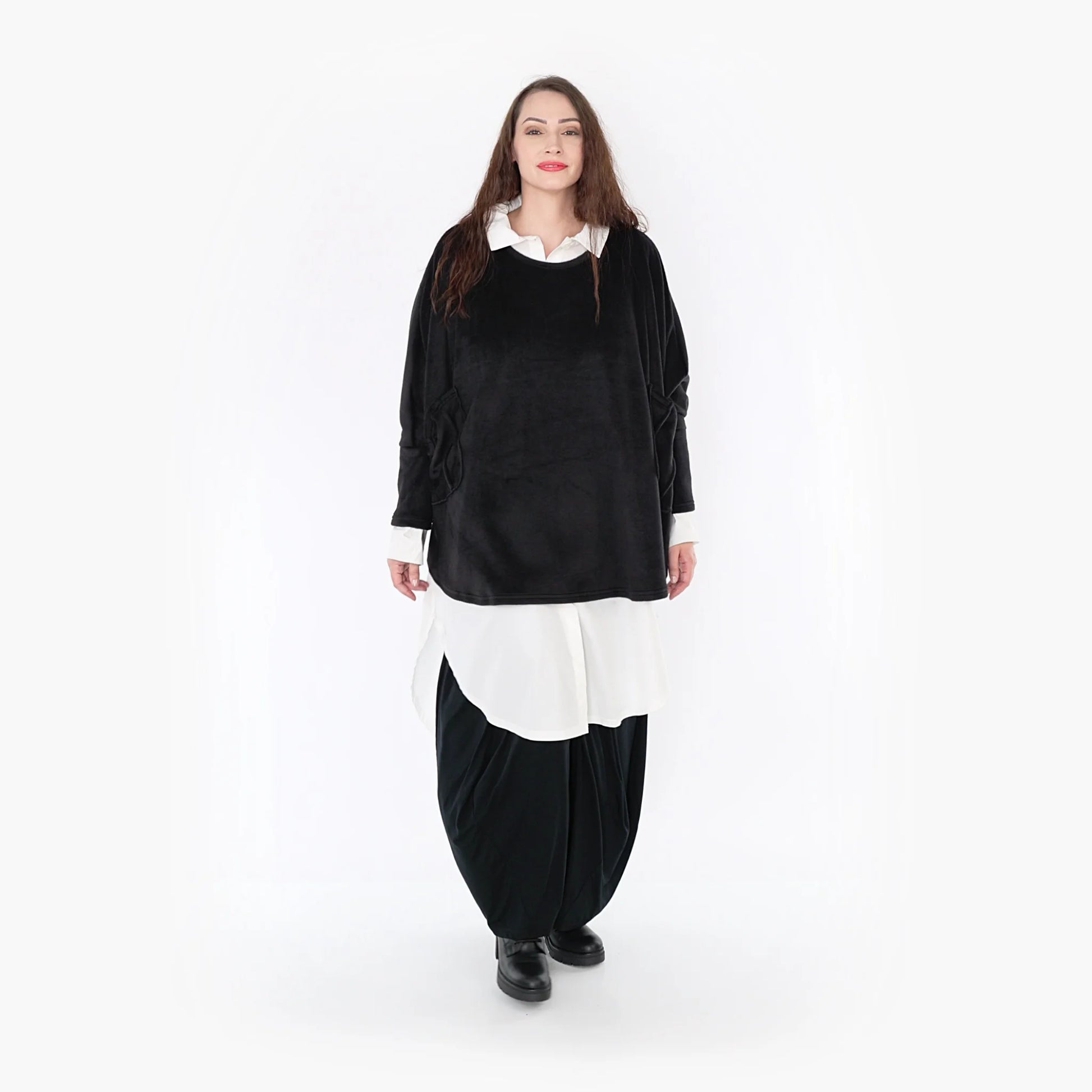  Bigshirt von AKH Fashion aus Polyester in gerundeter Form, 1348.06887, Schwarz, Ausgefallen