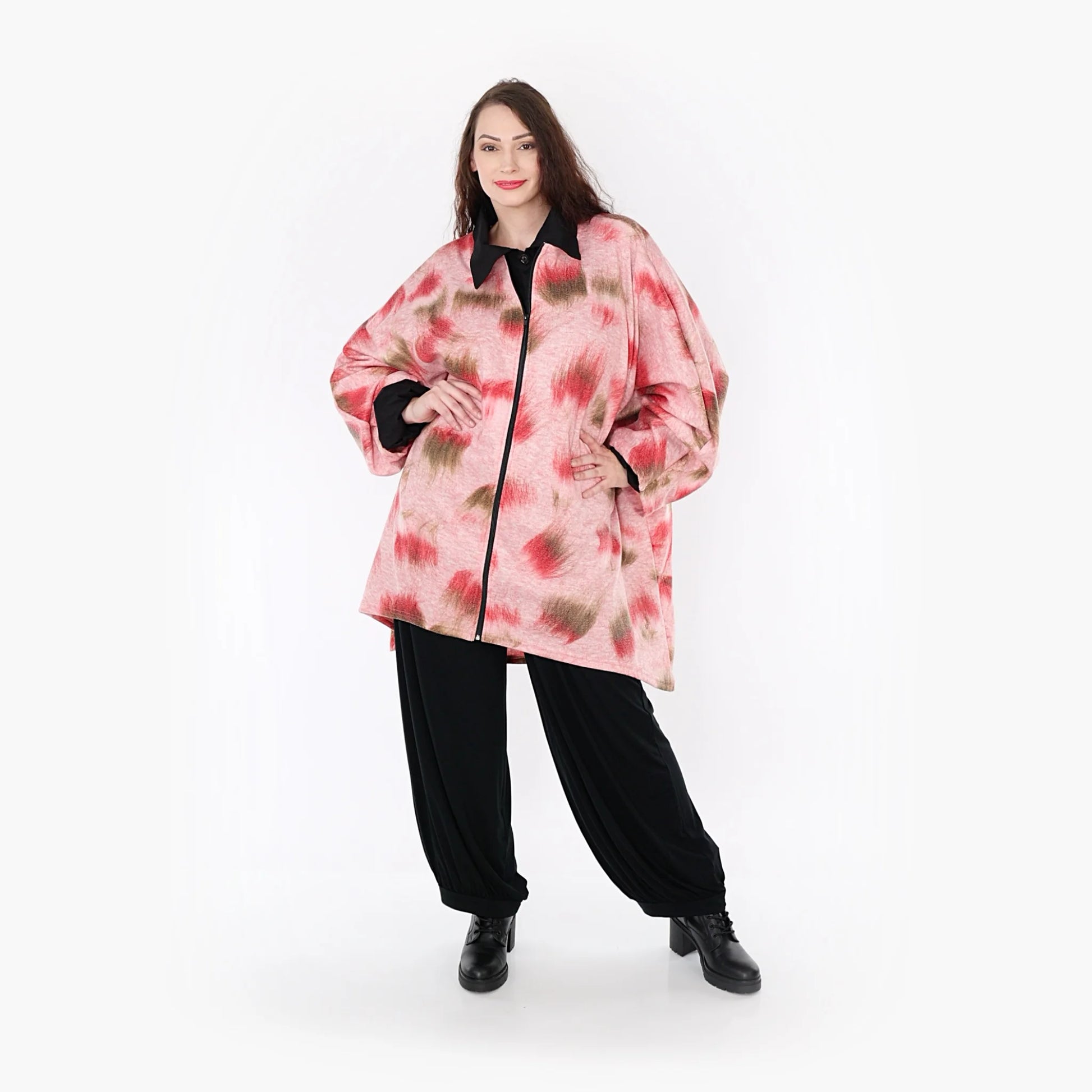  Jacke von AKH Fashion aus Materialmix in gerader Form, 1351.01100, Pink-Grün, Ausgefallen