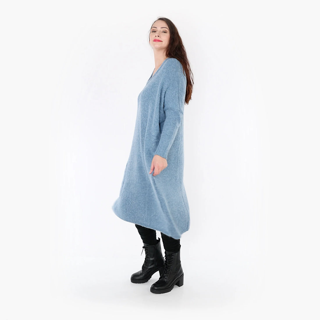  Kleid von AKH Fashion aus Materialmix in gerader Form, 1352.02109, Jeansblau, Ausgefallen