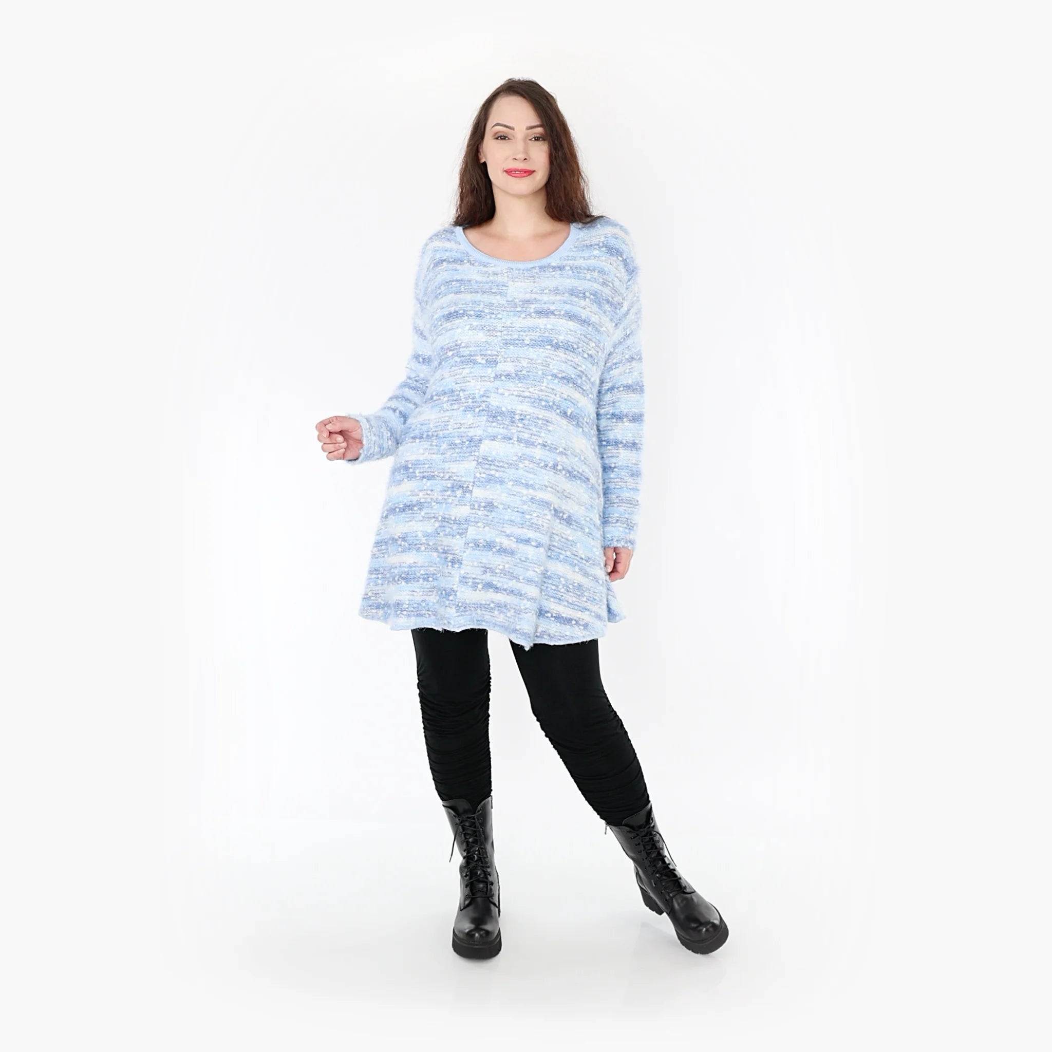  AKH Fashion Shirt in Glocken-Form, aus Materialmix, 1353.01892, Blau-Weiß, Meliert