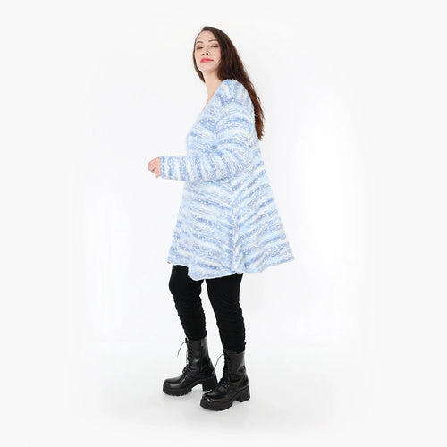  AKH Fashion Shirt in Glocken-Form, aus Materialmix, 1353.01892, Blau-Weiß, Meliert