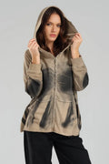  TW3 Pullover in kastiger Form, aus Baumwolle, 1047, Beige, Ausgefallen, mit Kapuze