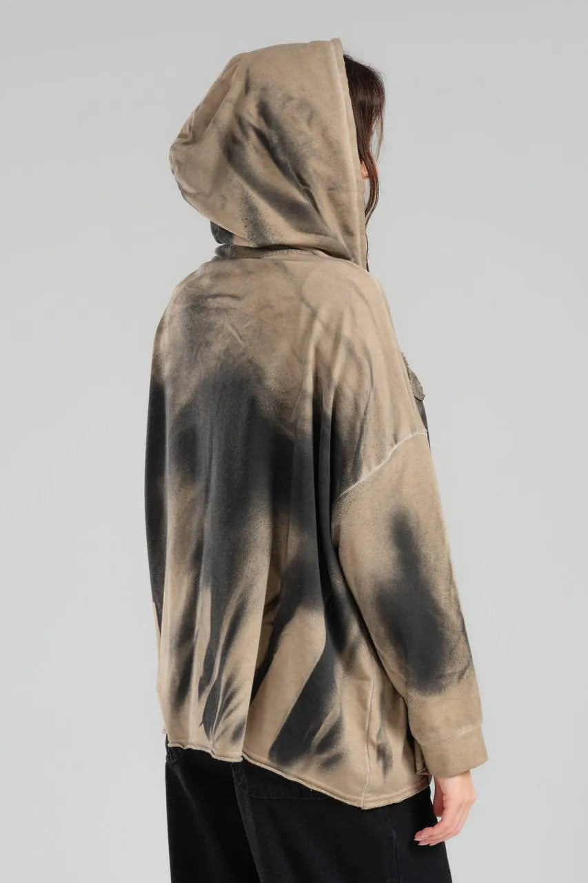  TW3 Pullover in kastiger Form, aus Baumwolle, 1047, Beige, Ausgefallen, mit Kapuze