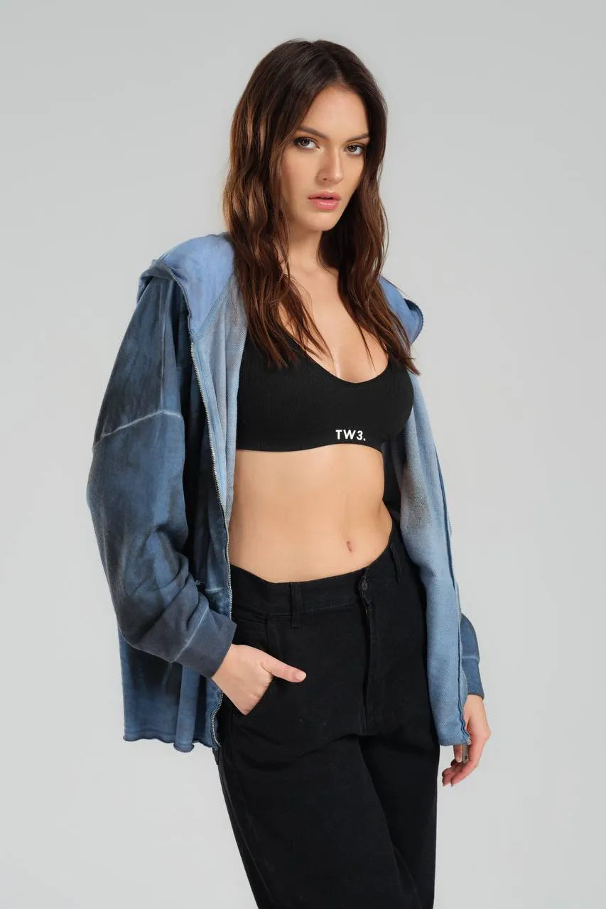  TW3 Pullover in kastiger Form, aus Baumwolle, 1047, Blau, Schick, Modern, Ausgefallen