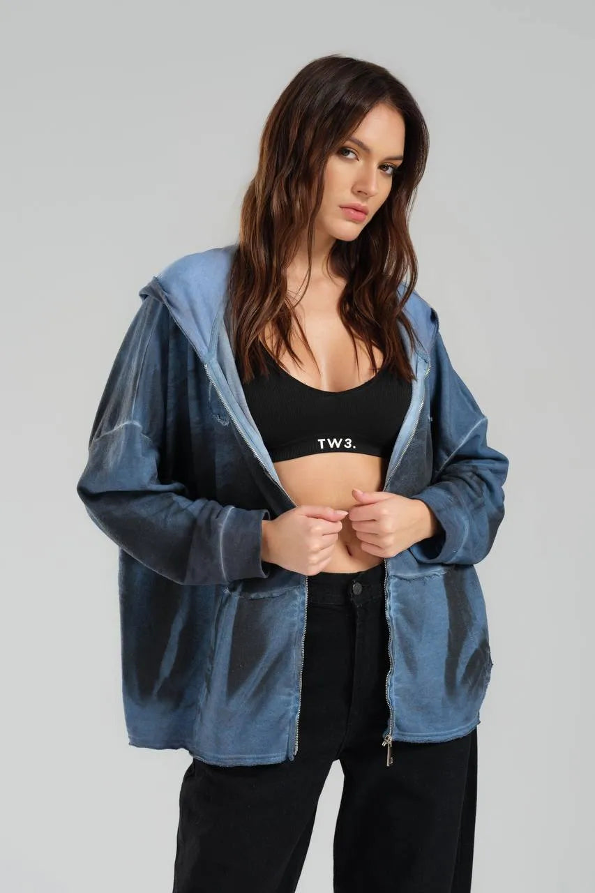 TW3 Pullover in kastiger Form, aus Baumwolle, 1047, Blau, Schick, Modern, Ausgefallen