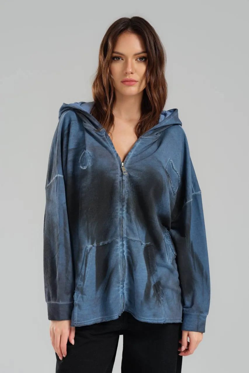  TW3 Pullover in kastiger Form, aus Baumwolle, 1047, Blau, Schick, Modern, Ausgefallen