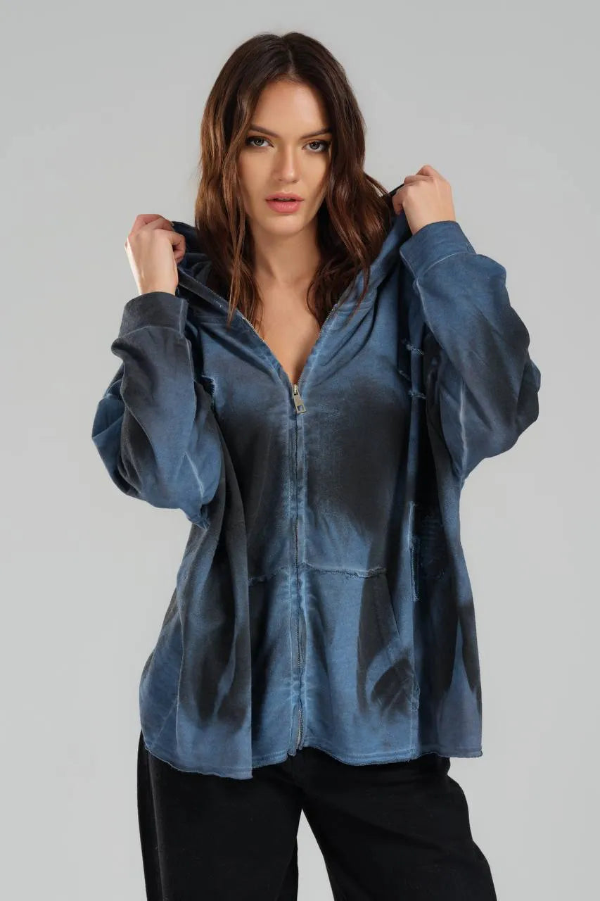  TW3 Pullover in kastiger Form, aus Baumwolle, 1047, Blau, Schick, Modern, Ausgefallen