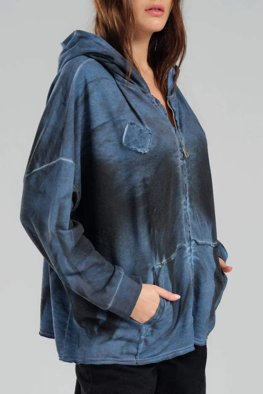  TW3 Pullover in kastiger Form, aus Baumwolle, 1047, Blau, Schick, Modern, Ausgefallen