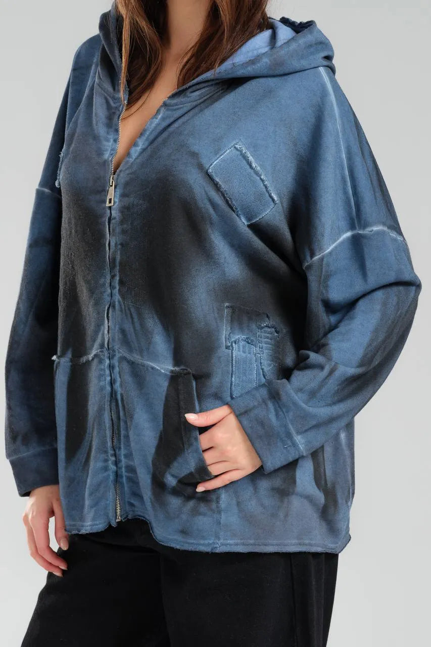  TW3 Pullover in kastiger Form, aus Baumwolle, 1047, Blau, Schick, Modern, Ausgefallen