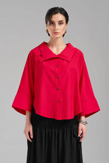  Stylische TW3 Bluse in gerundeter Form, aus Baumwolle, 1121, Rot, Schick, Modern, Ausgefallen