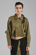  TW3 Jacke in kastiger Form, aus Polyamid, 1134, Khaki, Ausgefallen, aufwendig verarbeitet