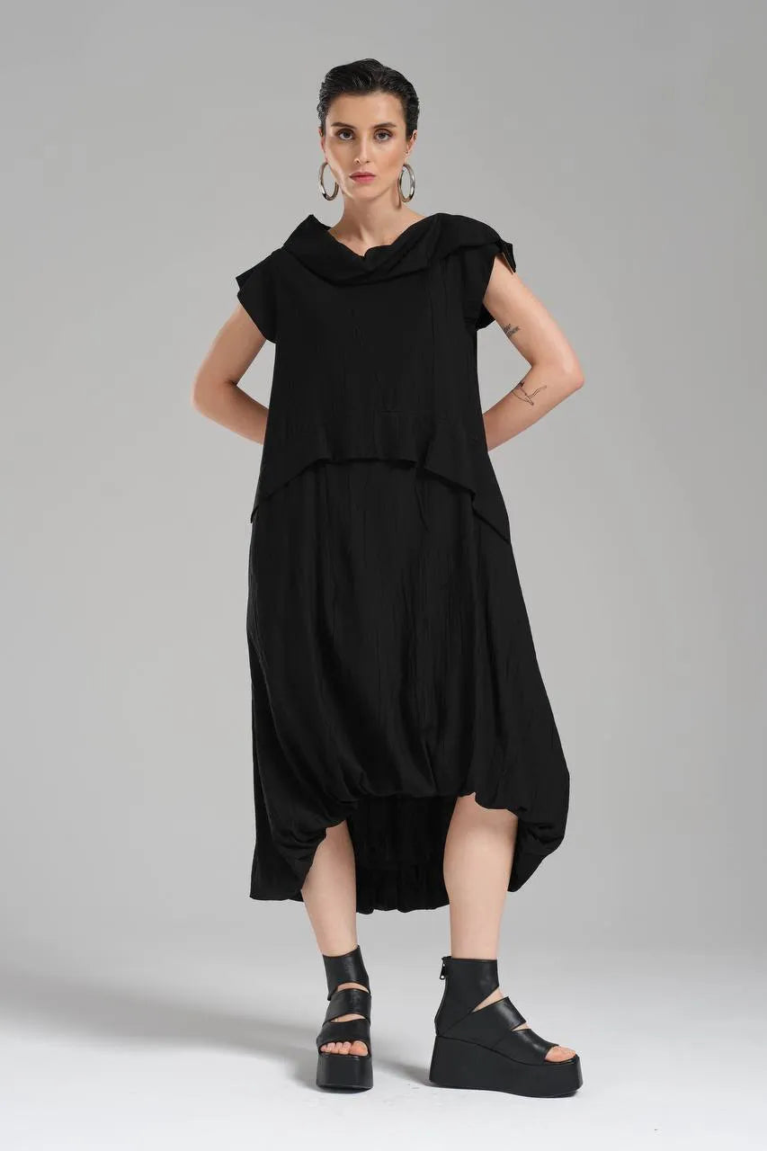  Ballonkleid von TW3 aus Polyamid, 1195, Schwarz, Schick, Modern, Ausgefallen