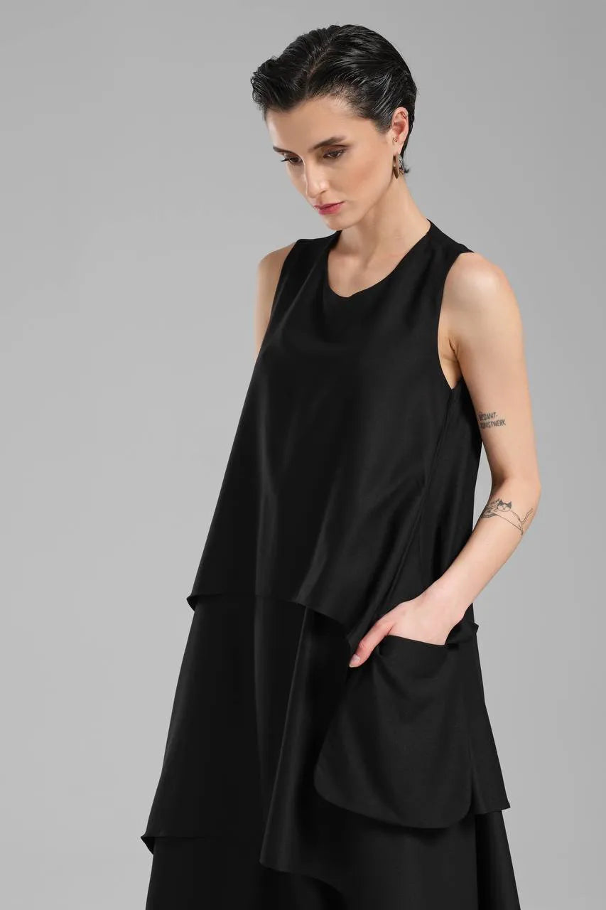  A-Form Kleid von TW3 aus Polyamid, 1197, Schwarz, Schick, Modern, Ausgefallen