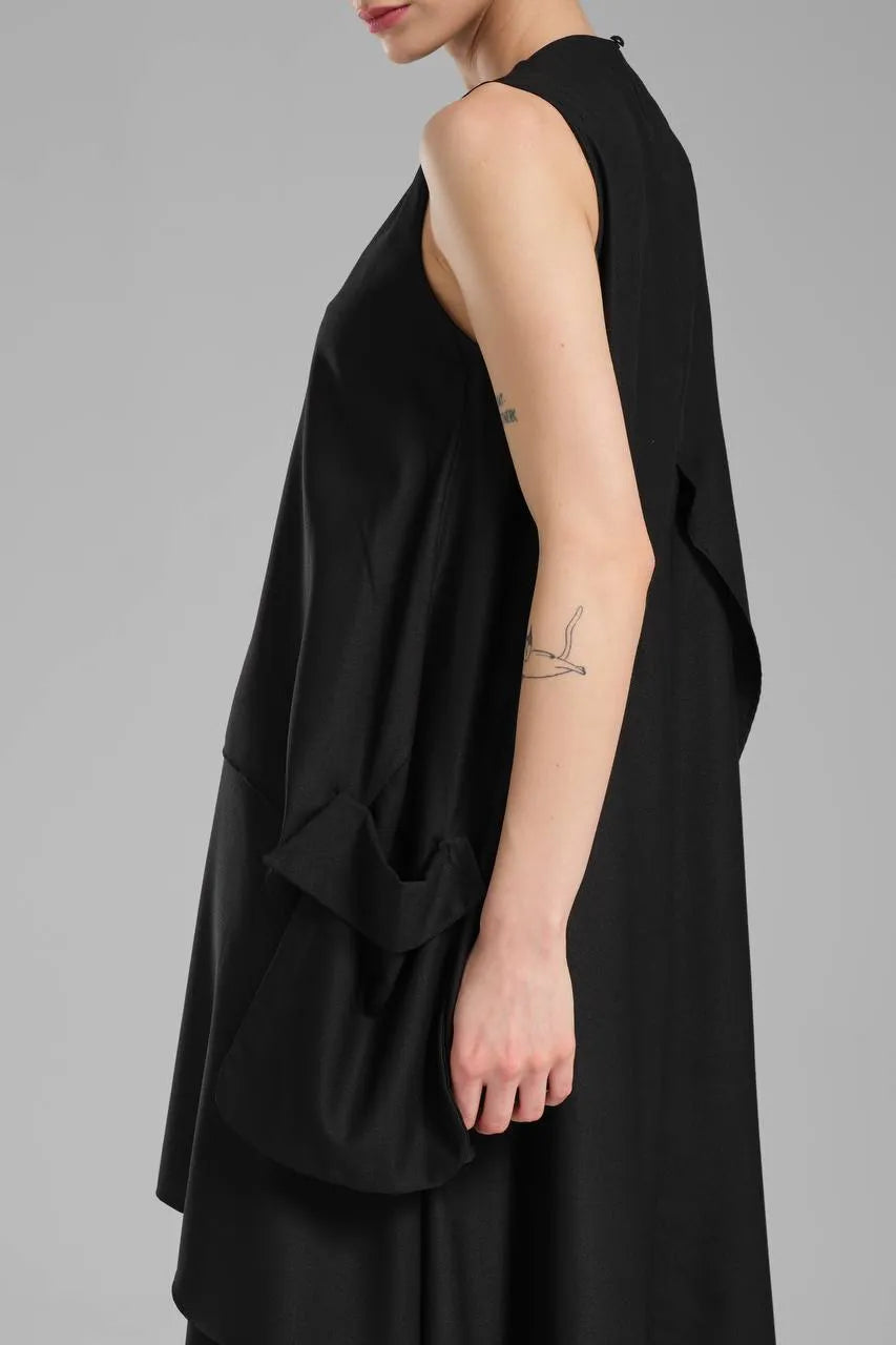  A-Form Kleid von TW3 aus Polyamid, 1197, Schwarz, Schick, Modern, Ausgefallen