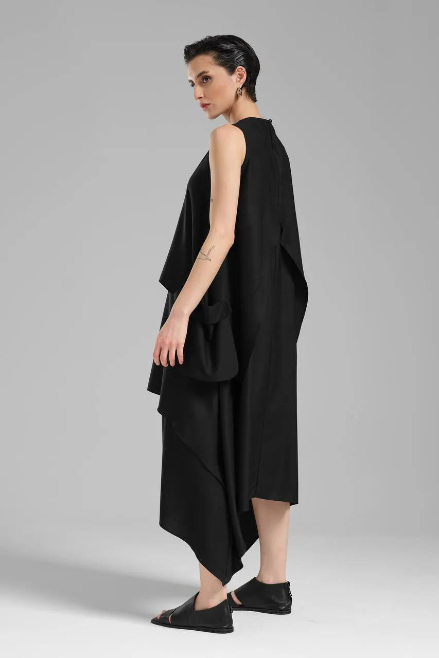  A-Form Kleid von TW3 aus Polyamid, 1197, Schwarz, Schick, Modern, Ausgefallen