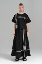  TW3 Bluse in kastiger Form, aus Baumwolle, 1226, Schwarz, Streifen, Schick, Ausgefallen