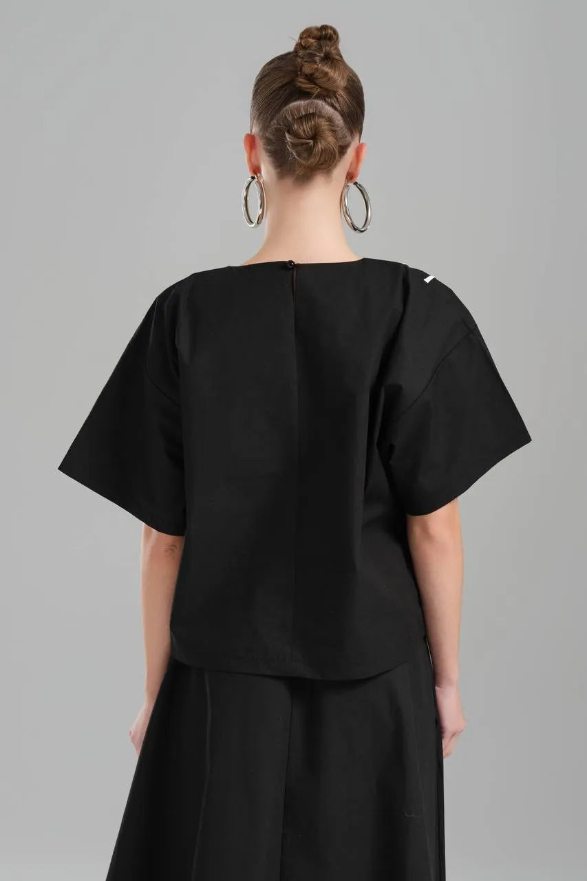  TW3 Bluse in kastiger Form, aus Baumwolle, 1226, Schwarz, Streifen, Schick, Ausgefallen