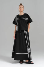  TW3 Bluse in kastiger Form, aus Baumwolle, 1226, Schwarz, Streifen, Schick, Ausgefallen