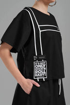  TW3 Bluse in kastiger Form, aus Baumwolle, 1226, Schwarz, Streifen, Schick, Ausgefallen
