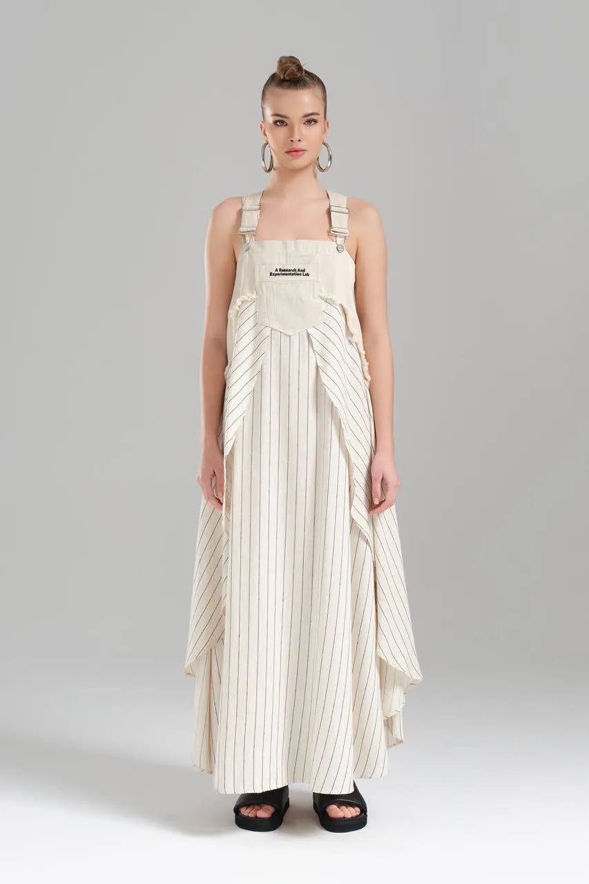  Ballonkleid von TW3 aus Baumwolle, 1247, Beige, Streifen, Schick, Modern, Ausgefallen