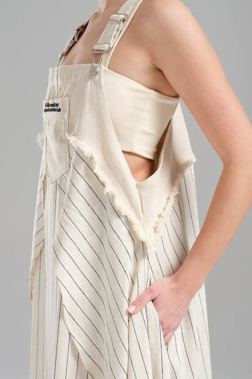  Ballonkleid von TW3 aus Baumwolle, 1247, Beige, Streifen, Schick, Modern, Ausgefallen