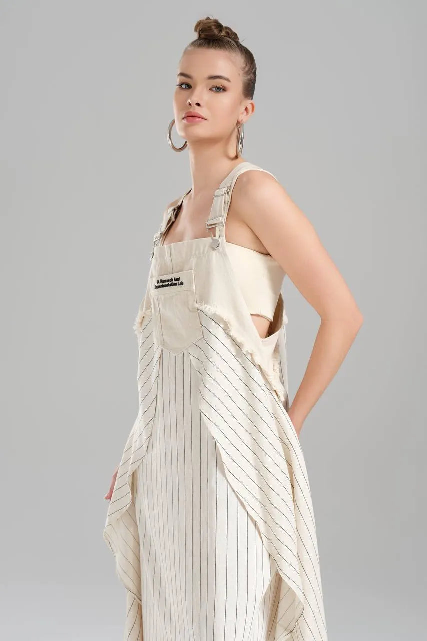  Ballonkleid von TW3 aus Baumwolle, 1247, Beige, Streifen, Schick, Modern, Ausgefallen