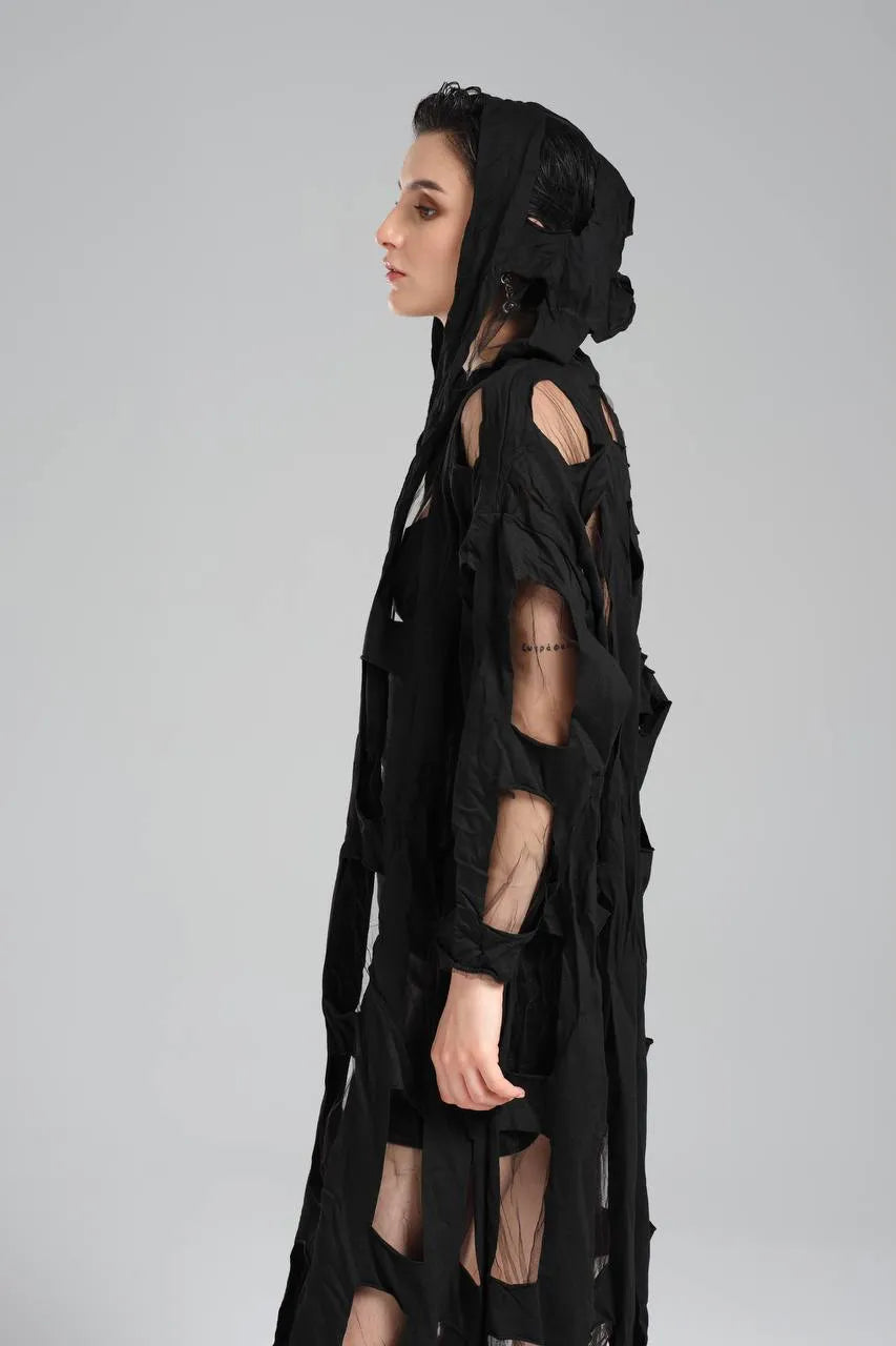 TW3 Mantel in gerader Form, aus Baumwolle, 1515, Schwarz, Muster, Schick, Ausgefallen