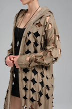  TW3 Mantel in gerader Form, aus Baumwolle, 1540, Beige, Punkte, Ausgefallen, Zeitlos