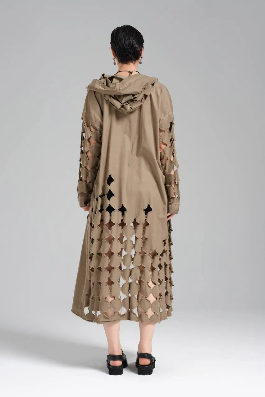  TW3 Mantel in gerader Form, aus Baumwolle, 1540, Beige, Punkte, Ausgefallen, Zeitlos