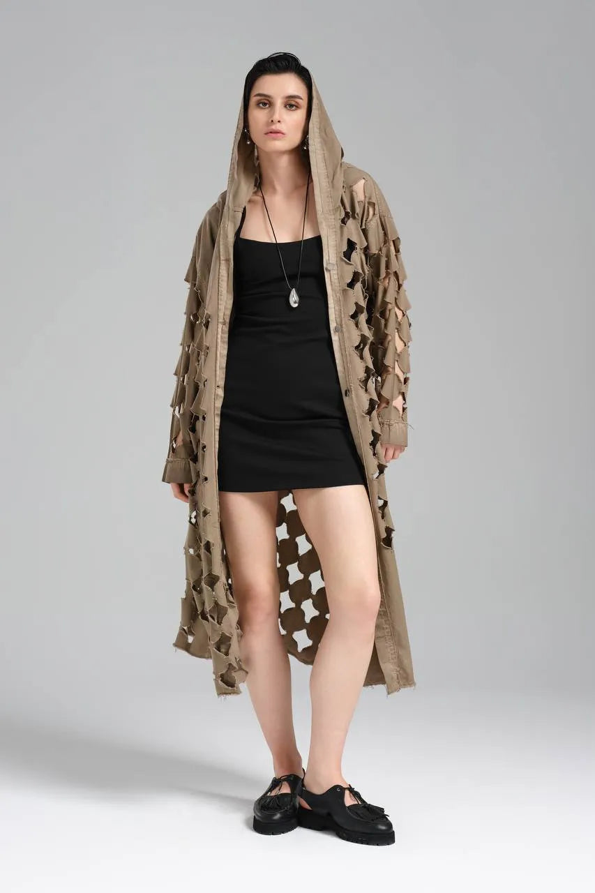  TW3 Mantel in gerader Form, aus Baumwolle, 1540, Beige, Punkte, Ausgefallen, Zeitlos