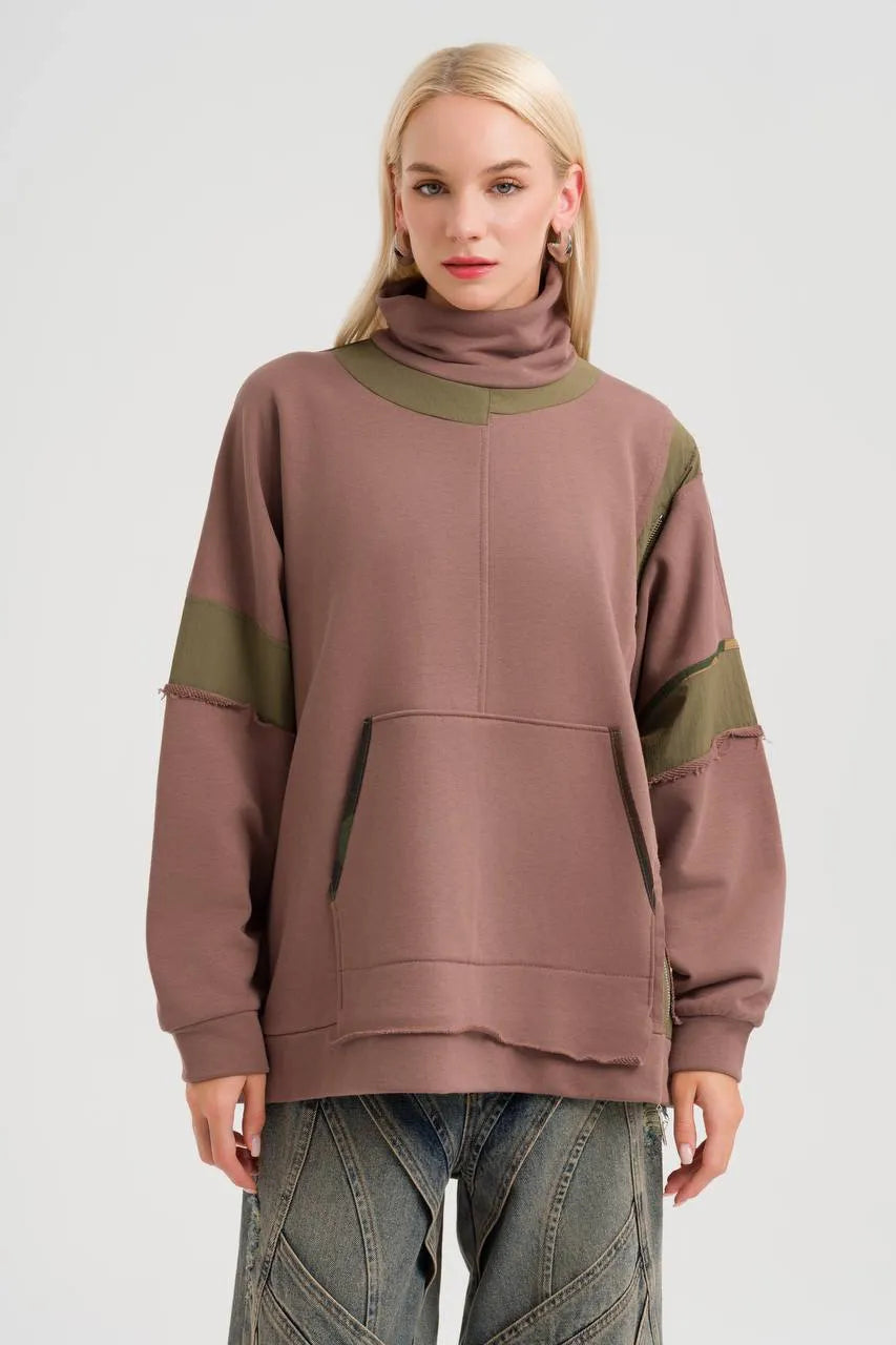  TW3 Pullover in kastiger Form, aus Baumwolle, 942, Braun, Schick, Modern, Ausgefallen