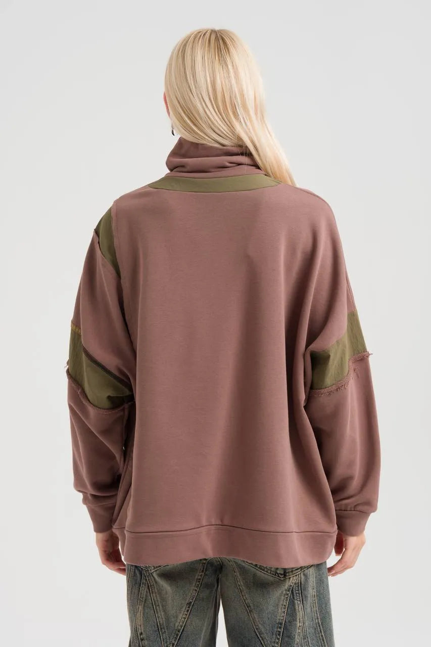  TW3 Pullover in kastiger Form, aus Baumwolle, 942, Braun, Schick, Modern, Ausgefallen