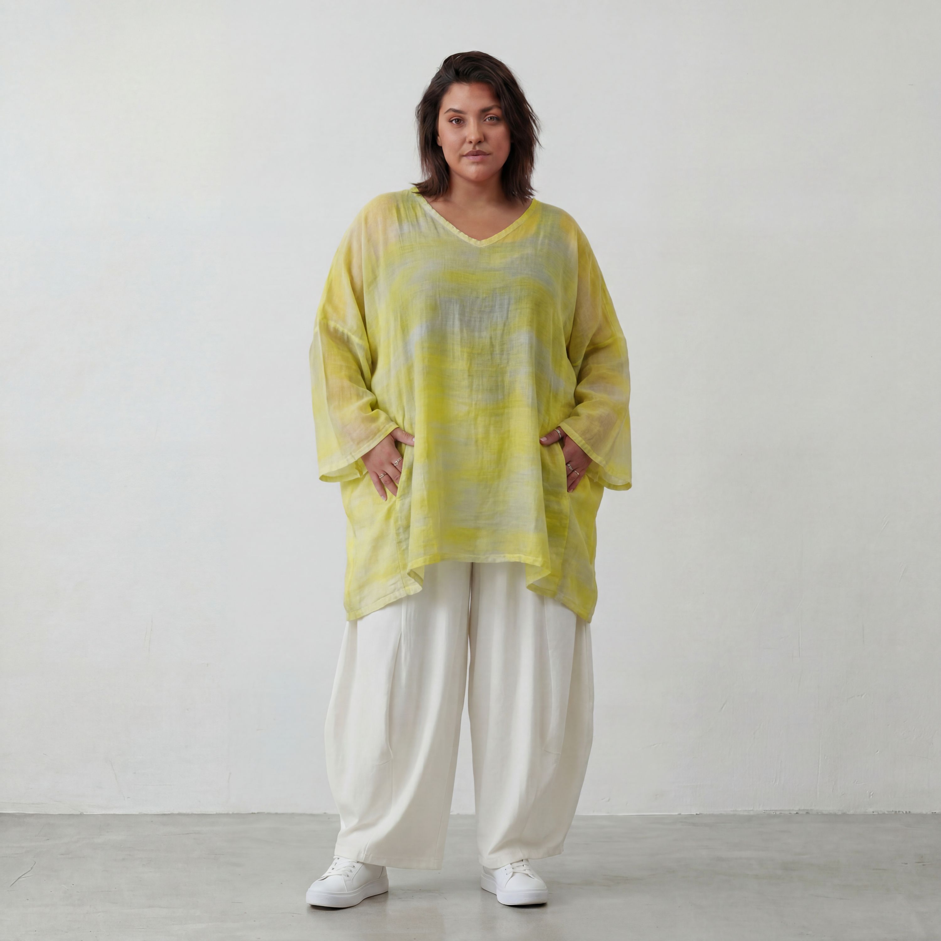 Gelb/Grau Oversize Shirt im Lagenlook weich fliessend locker ausgefallen modern zeitlos