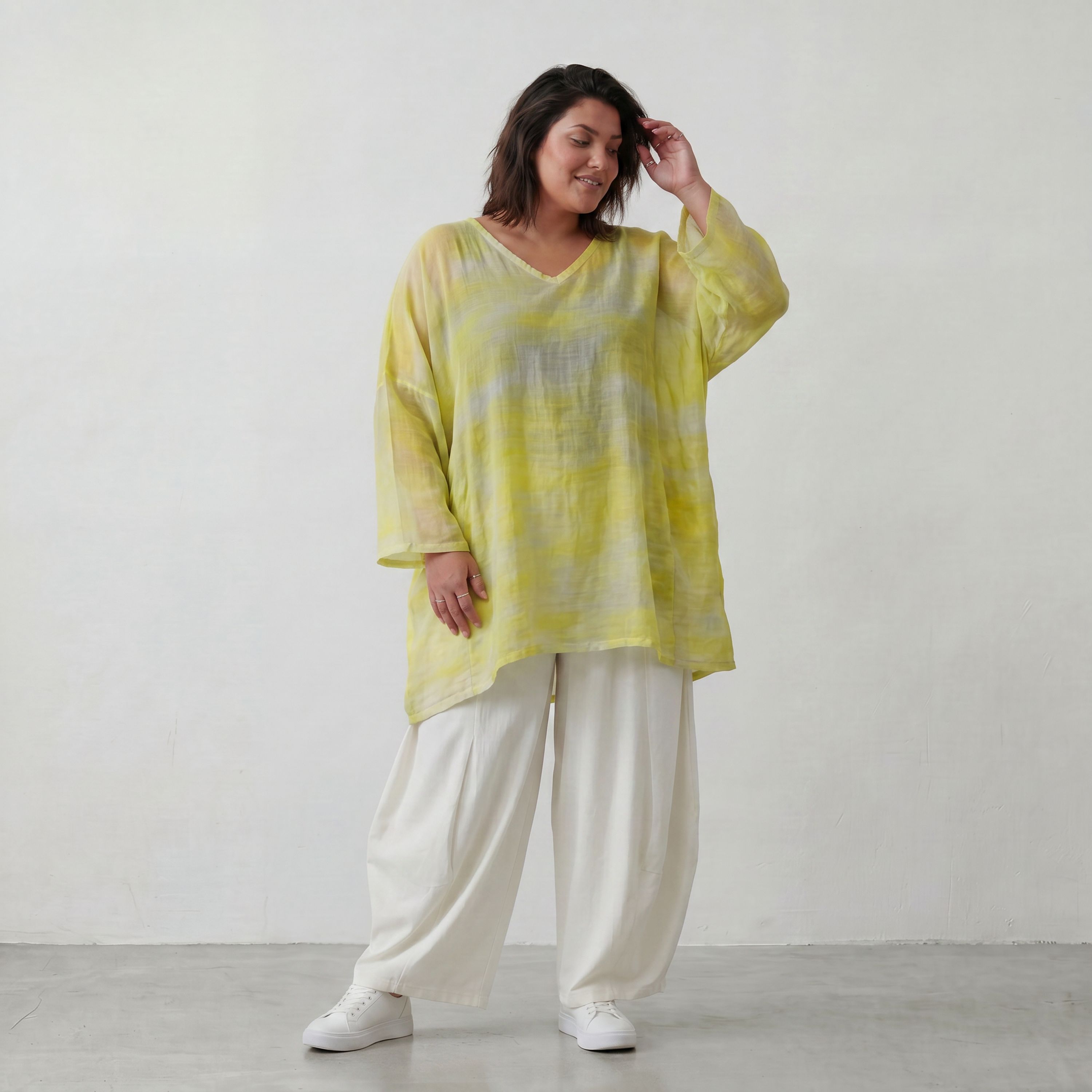 Gelb/Grau Oversize Shirt im Lagenlook weich fliessend locker ausgefallen modern zeitlos
