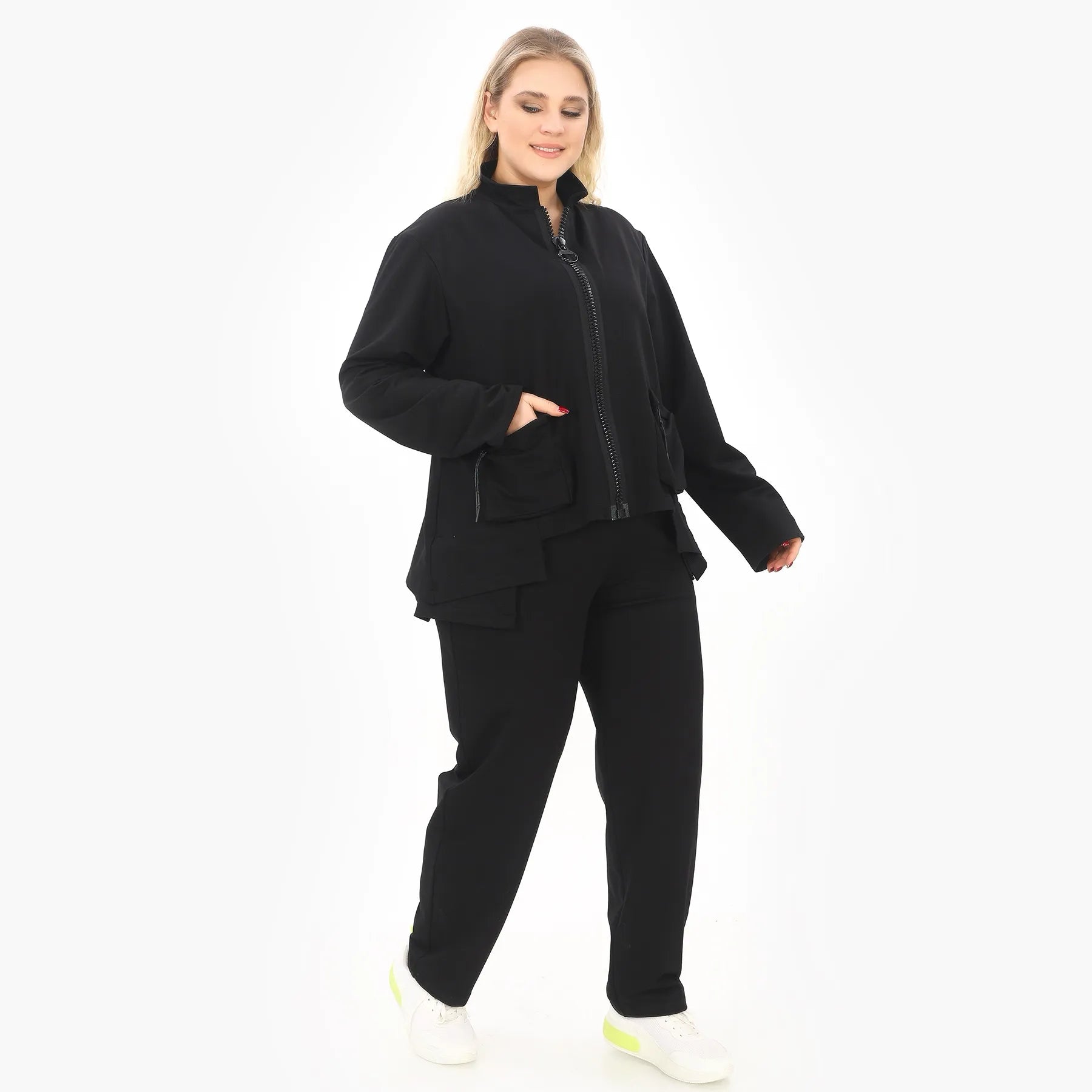  A-Form Jacke von Zedd Plus aus Viskose, 25092, Schwarz, Schick, Modern, Bequem, Schick