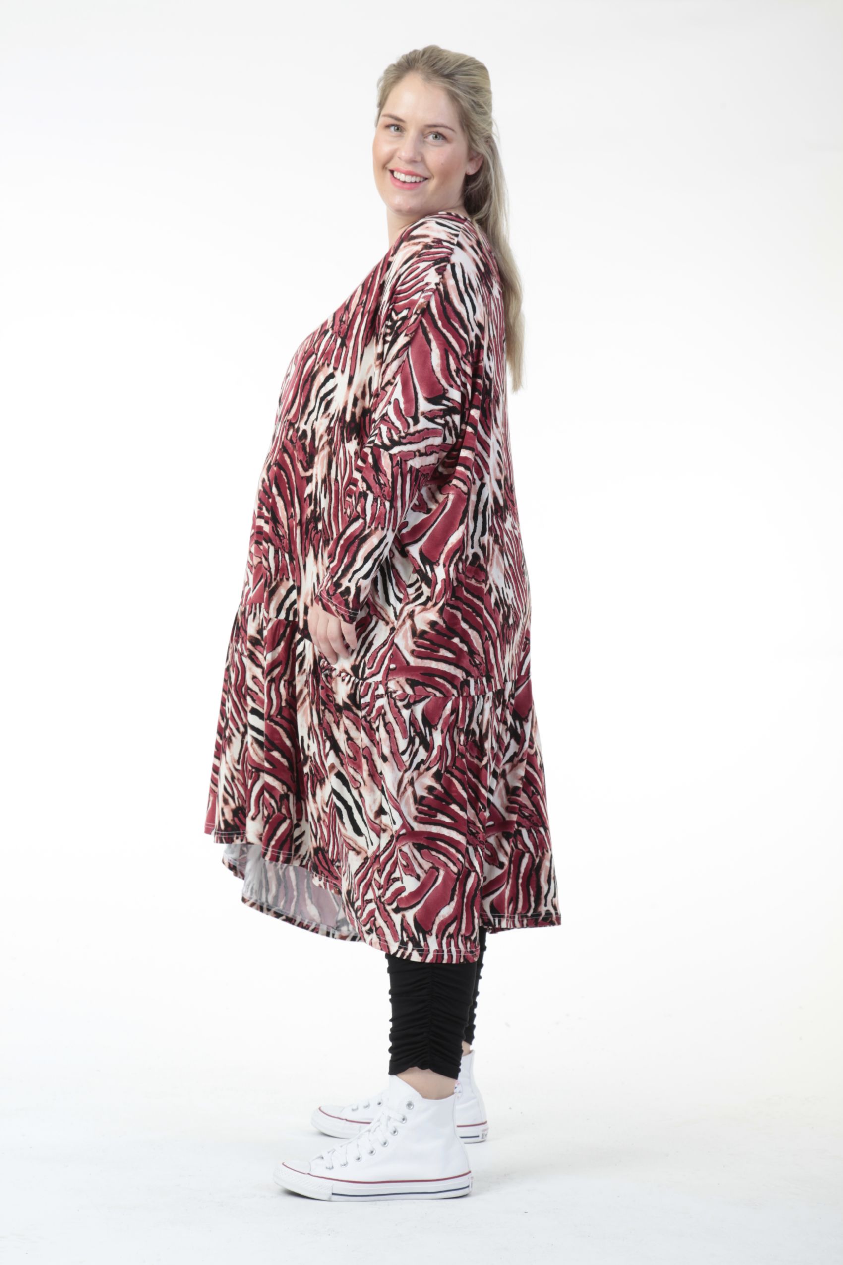  AKH Fashion Bigshirt in gerader Form, aus Viskose, 0733.06363, Natur-Bordeaux, Zebra, Schick