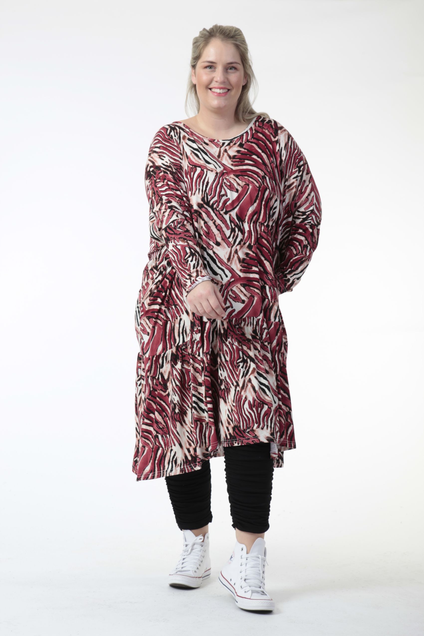 AKH Fashion Bigshirt in gerader Form, aus Viskose, 0733.06363, Natur-Bordeaux, Zebra, Schick