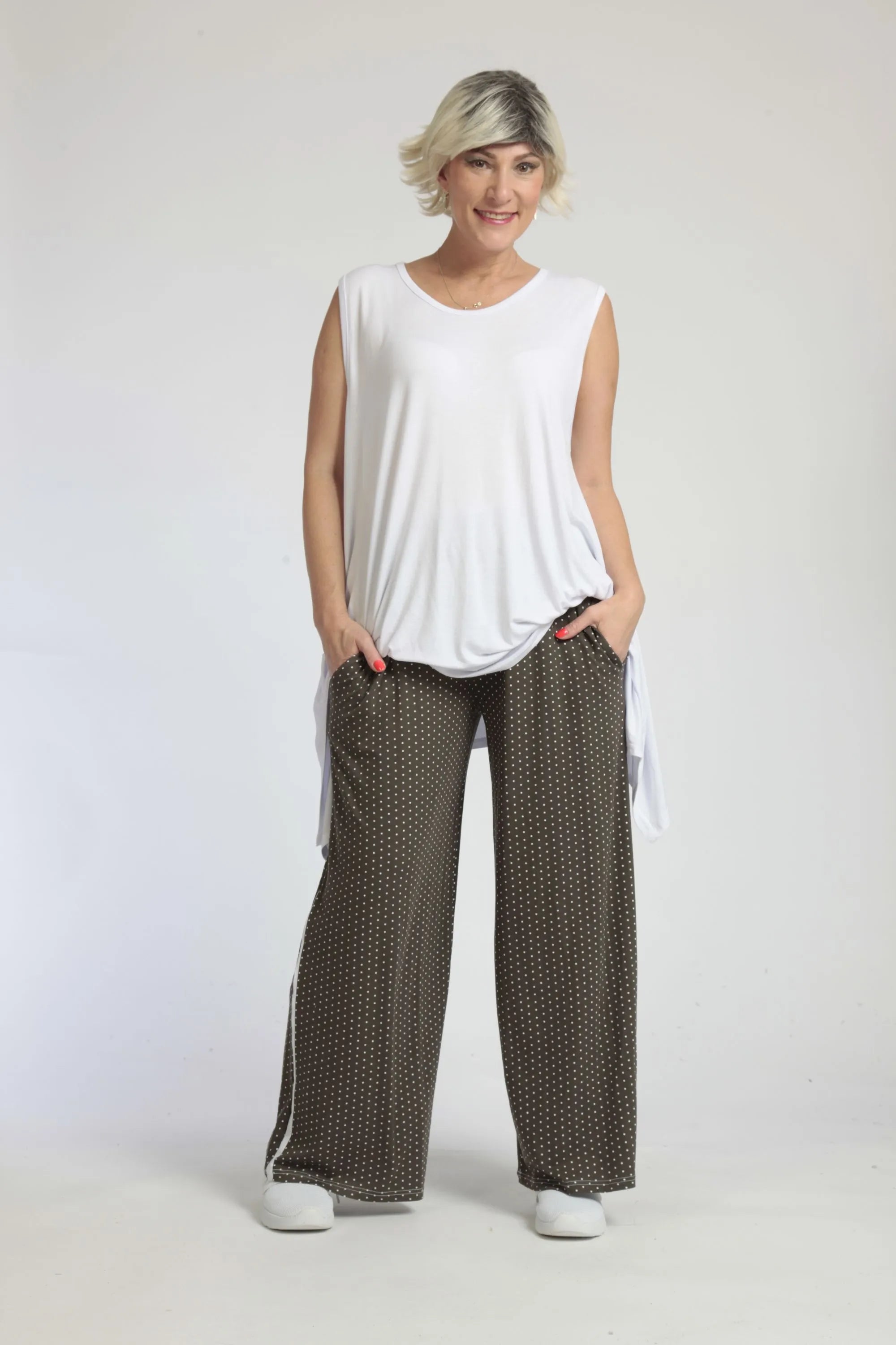  AKH Fashion Hose in gerader Form, aus Viskose, 1047.01529, Taupe-Punkte-Klein, Punkte