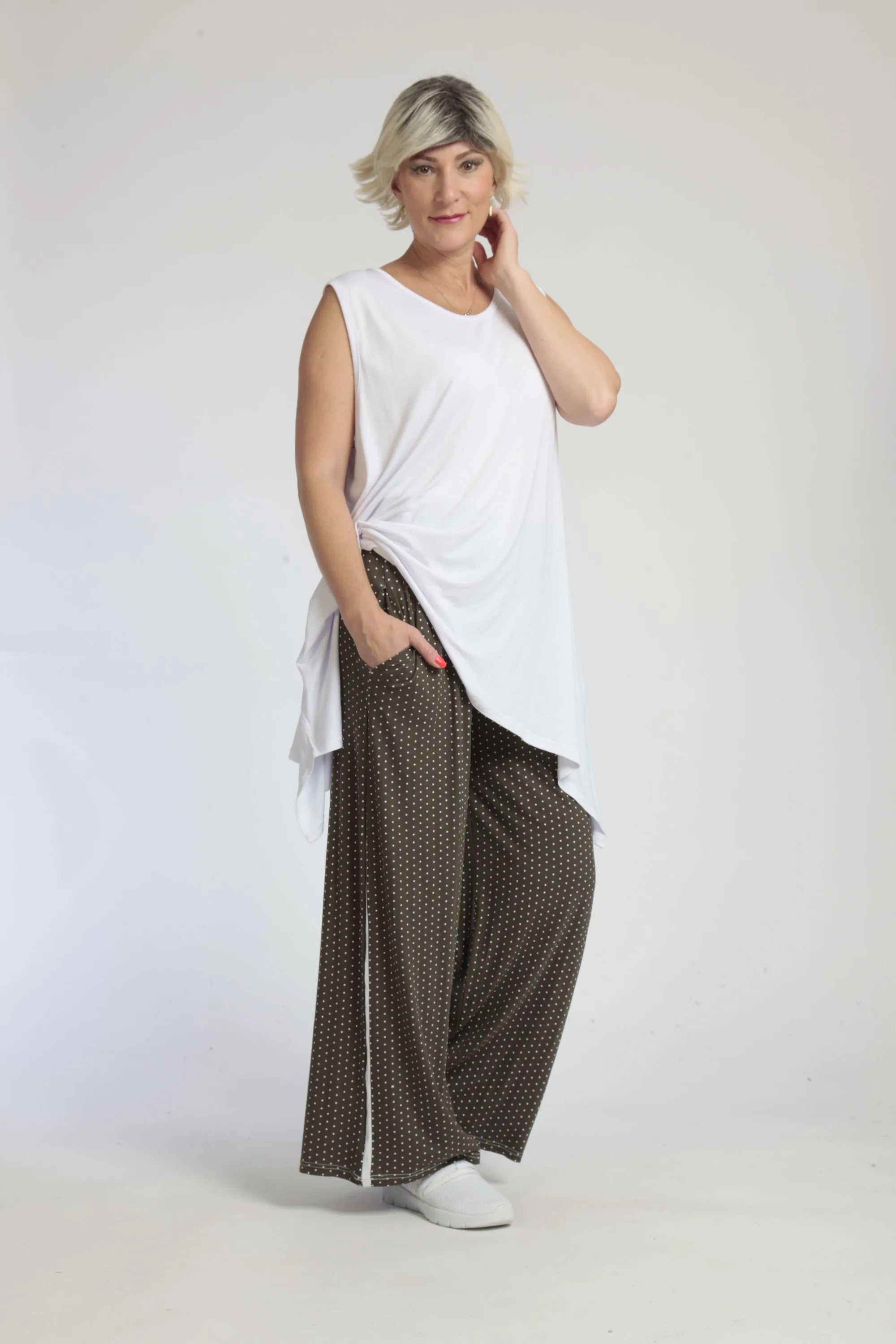  AKH Fashion Hose in gerader Form, aus Viskose, 1047.01529, Taupe-Punkte-Klein, Punkte