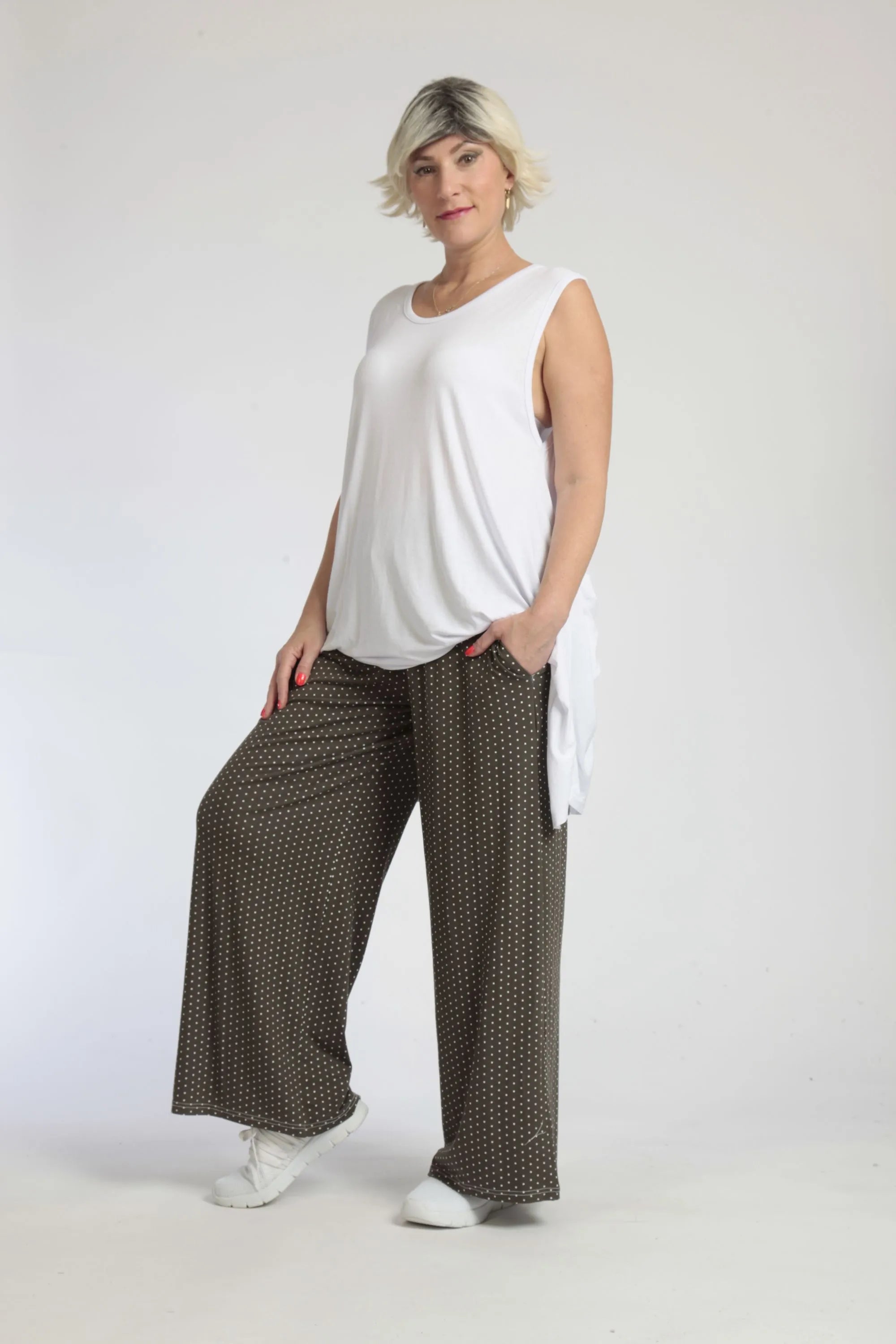  AKH Fashion Hose in gerader Form, aus Viskose, 1047.01529, Taupe-Punkte-Klein, Punkte