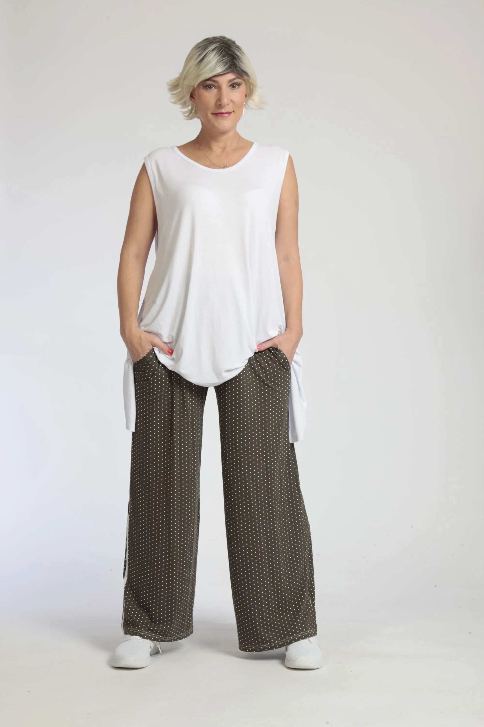  AKH Fashion Hose in gerader Form, aus Viskose, 1047.01529, Taupe-Punkte-Klein, Punkte