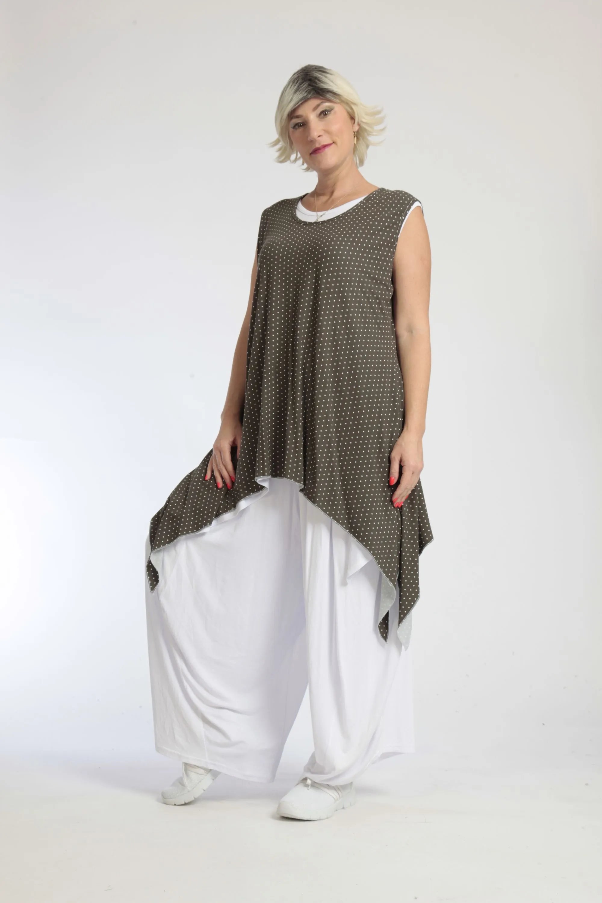  Zipfel Top von AKH Fashion aus Viskose, 1047.01827, Taupe-Punkte-Klein, Punkte, Schick