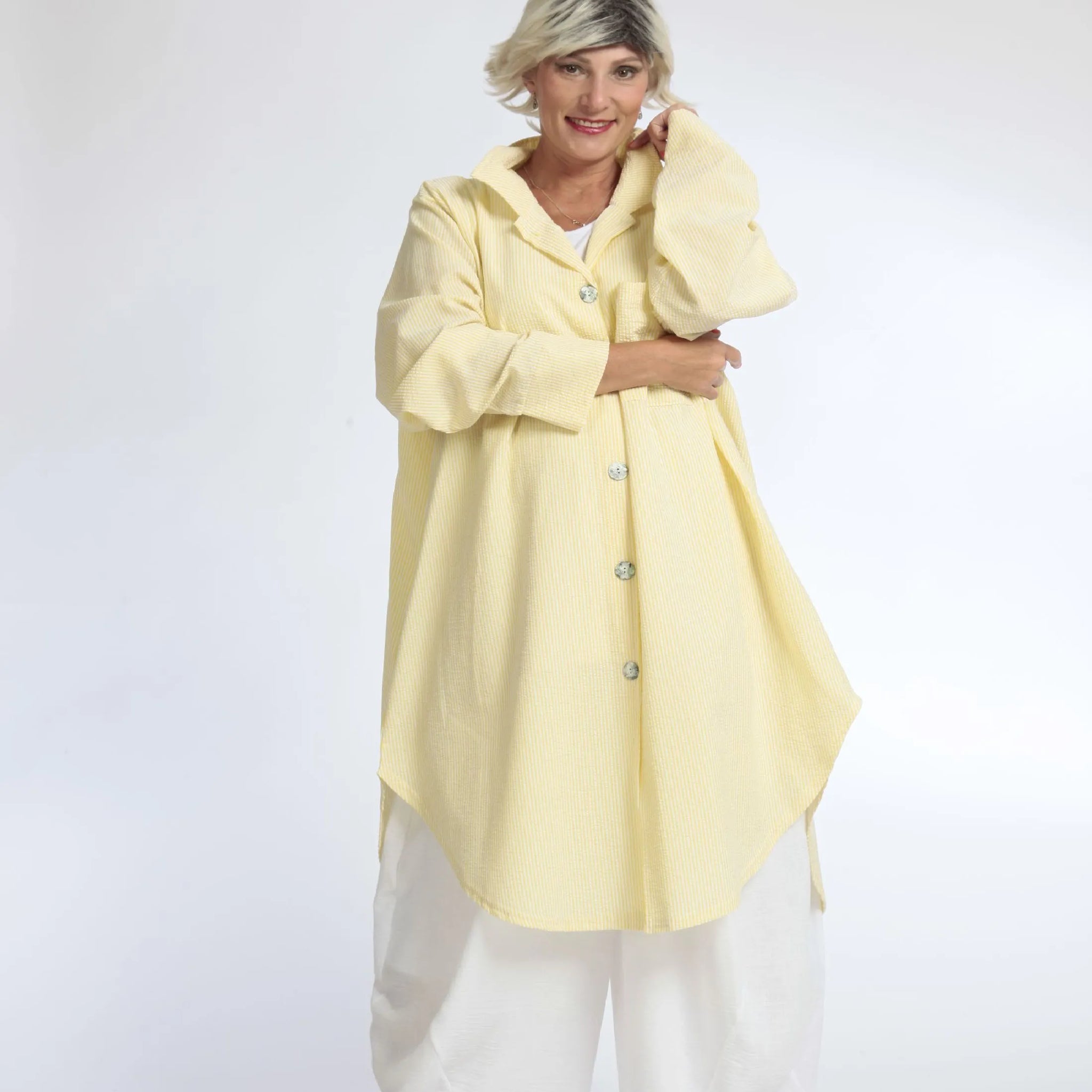  AKH Fashion Bluse in gerundeter Form, aus Baumwolle, 1058.06676, Gelb, Schick, Modern