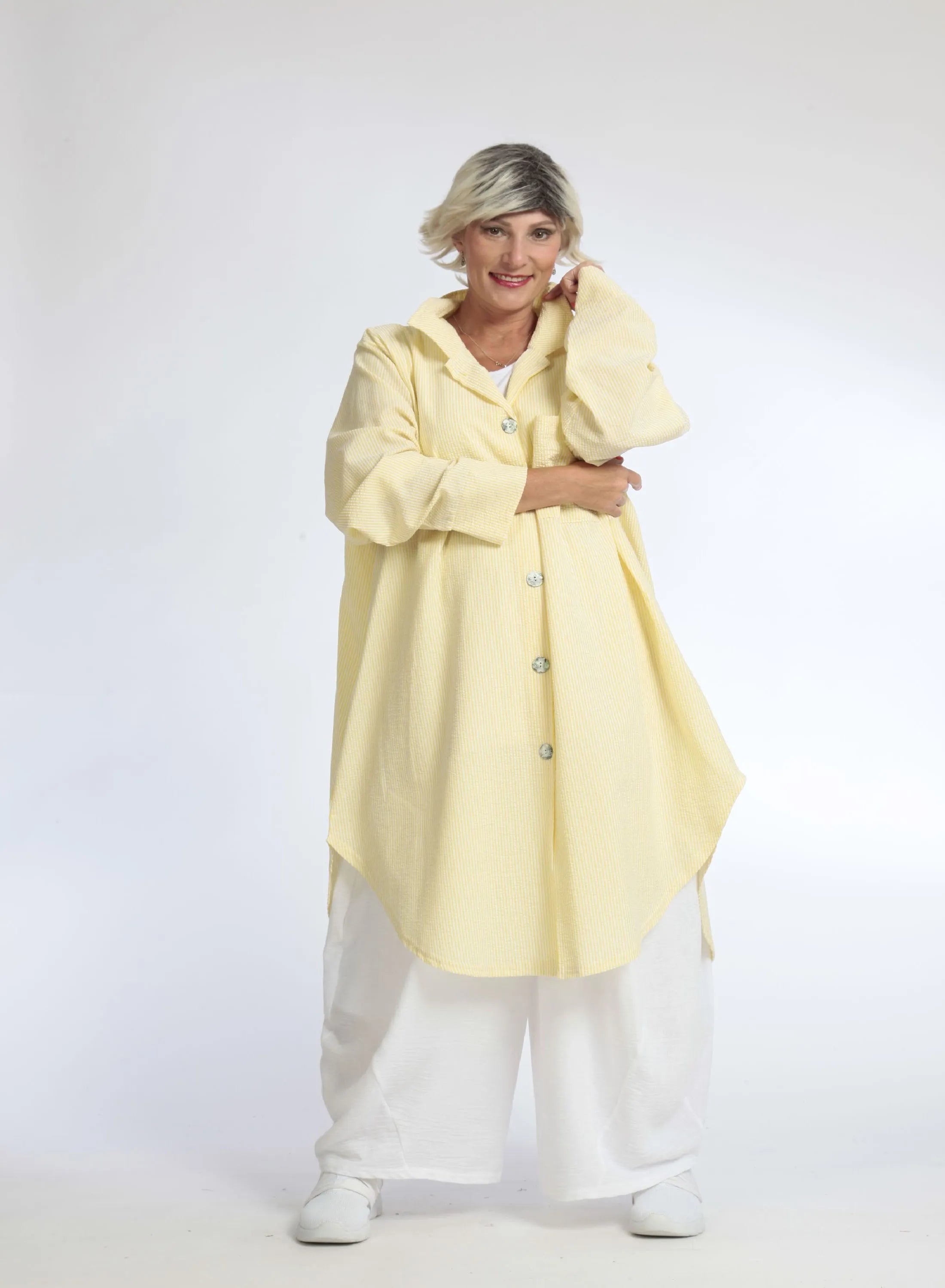  AKH Fashion Bluse in gerundeter Form, aus Baumwolle, 1058.06676, Gelb, Schick, Modern