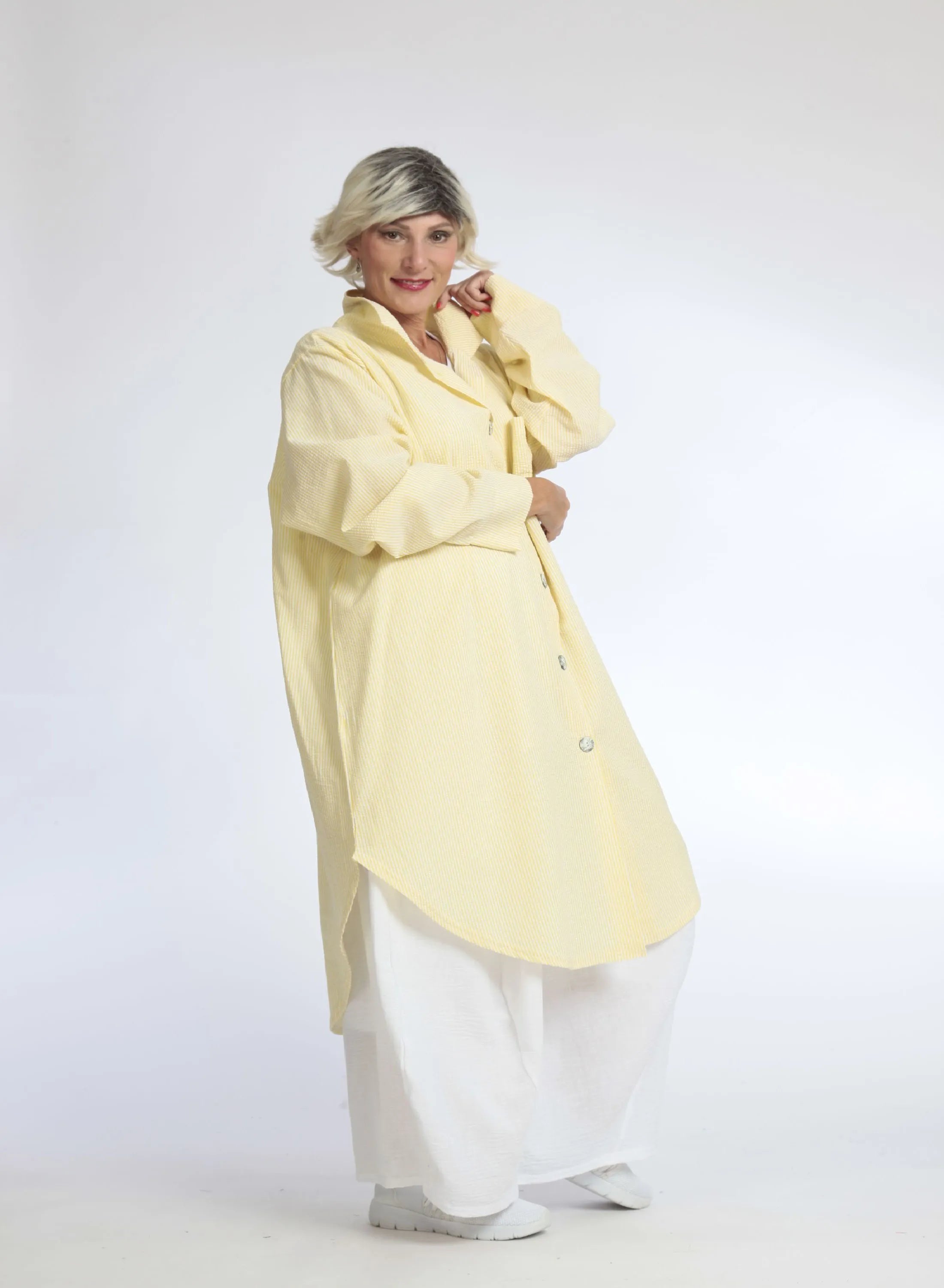  AKH Fashion Bluse in gerundeter Form, aus Baumwolle, 1058.06676, Gelb, Schick, Modern